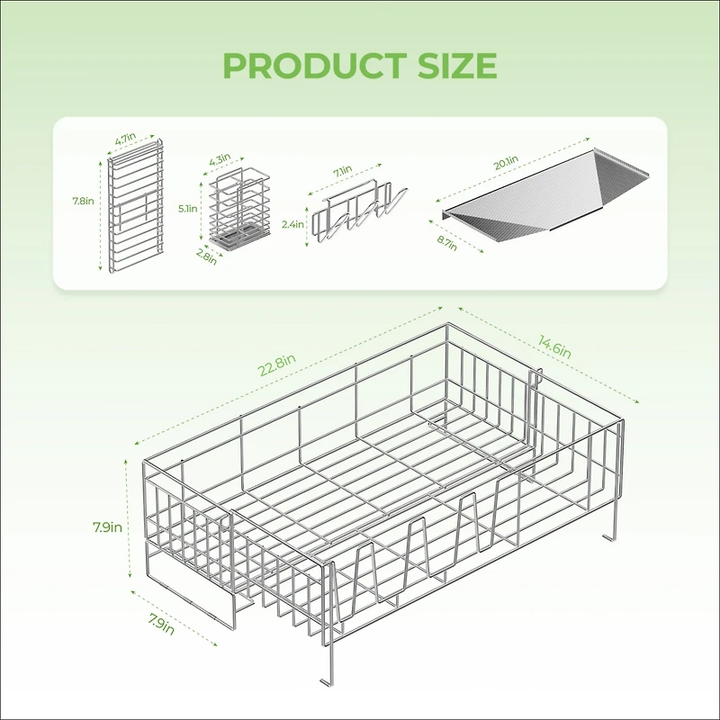 Sugift 2-Tier Detachable Stainless Steel Dish Drying Rack with Cutlery Box and Cup Holder