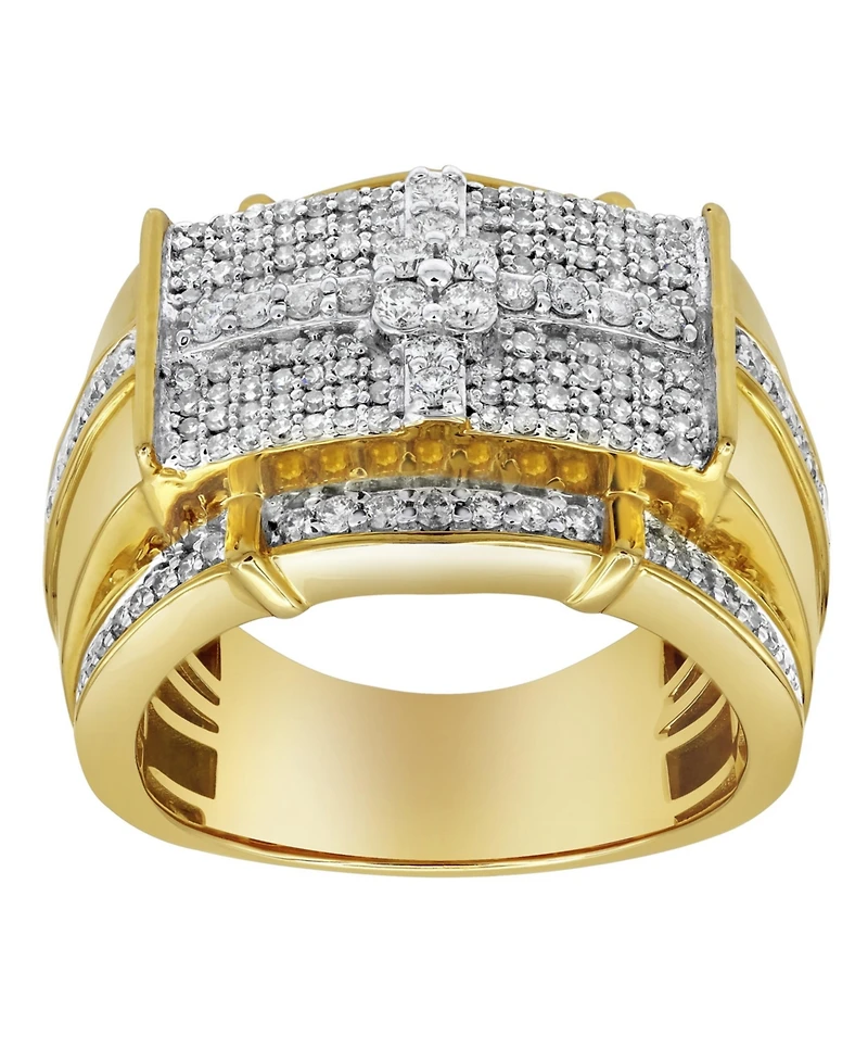 LuvMyJewelry Banner of Bling Natural Certified Diamond 1.24 cttw Round Cut 14k Yellow Gold Statement Ring for Men