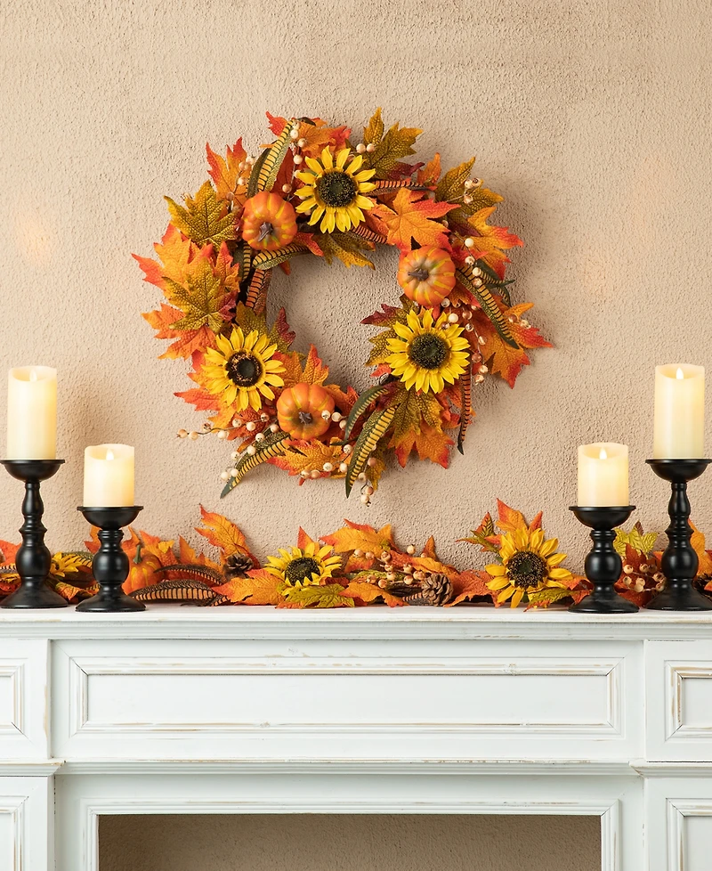 Glitzhome 6ft Fall Maple Leaf and Sunflower Garland