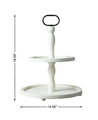 Glitzhome 18"H White Wood Double Tiered Tray