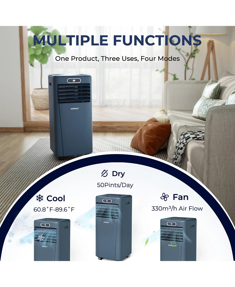 10000 Btu 4-in-1 Portable Air Conditioner with Dehumidifier and Fan Mode