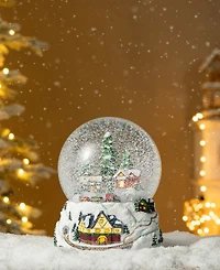Glitzhome 150mm Christmas Oversized Resin Lighted Musical Snowflakes Village Waterglobe