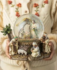 Glitzhome 150mm Christmas Oversized Resin Lighted Musical Snowflakes Nativity Scene Waterglobe