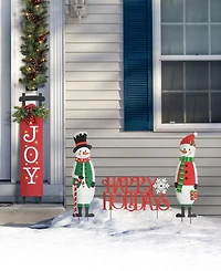 Glitzhome 32"H Set of 3 Christmas Metal Snowman and Happy Holidays Yard Stake