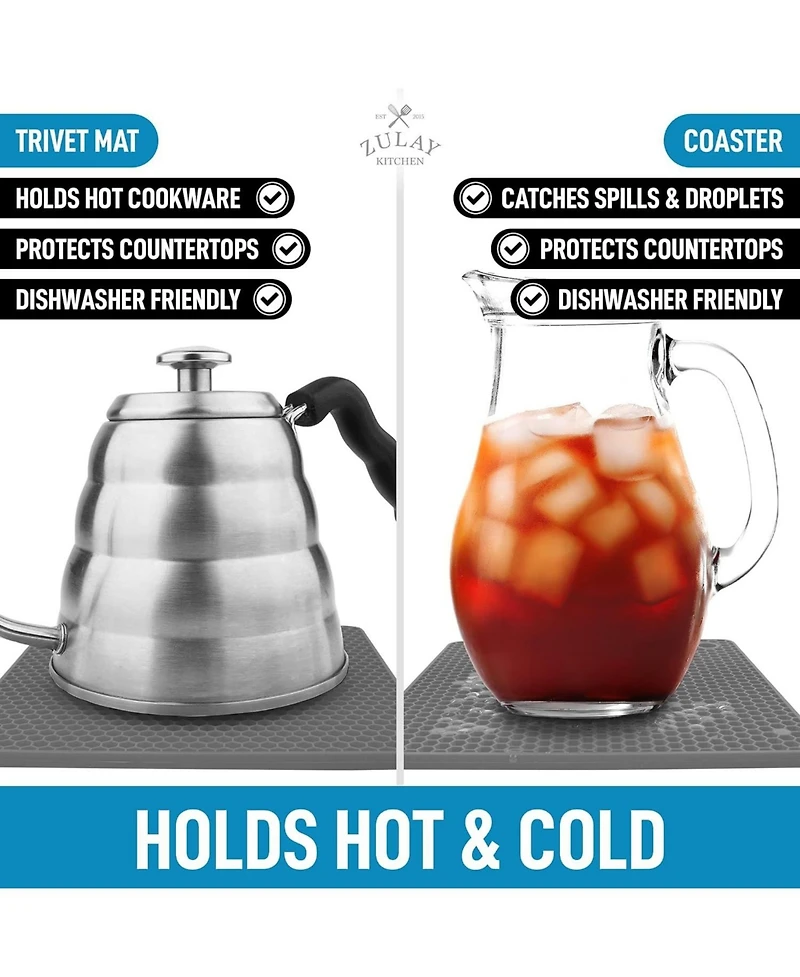 Zulay Kitchen 4 Pack Non-Slip Silicone Trivet Mat Set