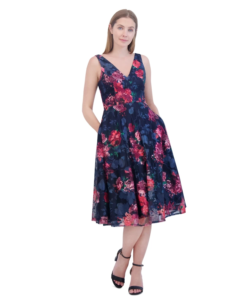 Eliza J Women's Floral Print Sleeveless Fit & Flare Dress