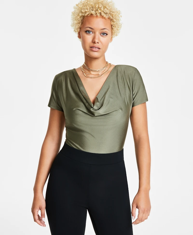 Bar Iii Women's Short-Sleeve Cowlneck Bodysuit, Created for Macy's