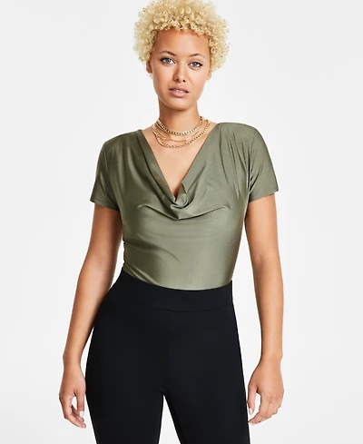 Bar Iii Women's Short-Sleeve Cowlneck Bodysuit, Created for Macy's