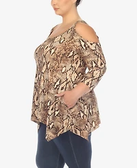 White Mark Plus Snake Print Cold Shoulder Tunic Top