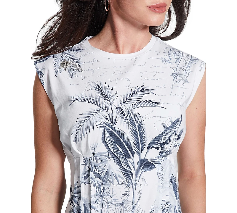Guess Women's Tobacco Palms Printed Corset T-Shirt