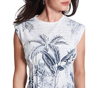 Guess Women's Tobacco Palms Printed Corset T-Shirt