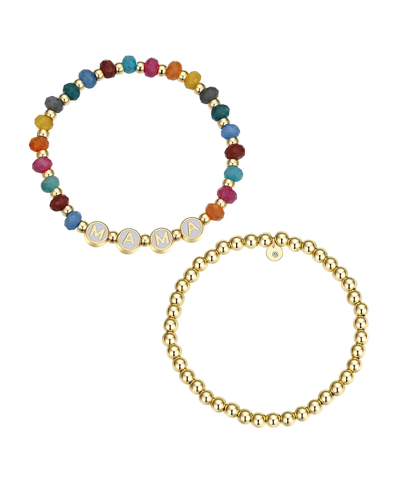 Unwritten Multi Color Quartz Mama Stone and Beaded Stretch Bracelet Set