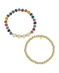 Unwritten Multi Color Quartz Mama Stone and Beaded Stretch Bracelet Set