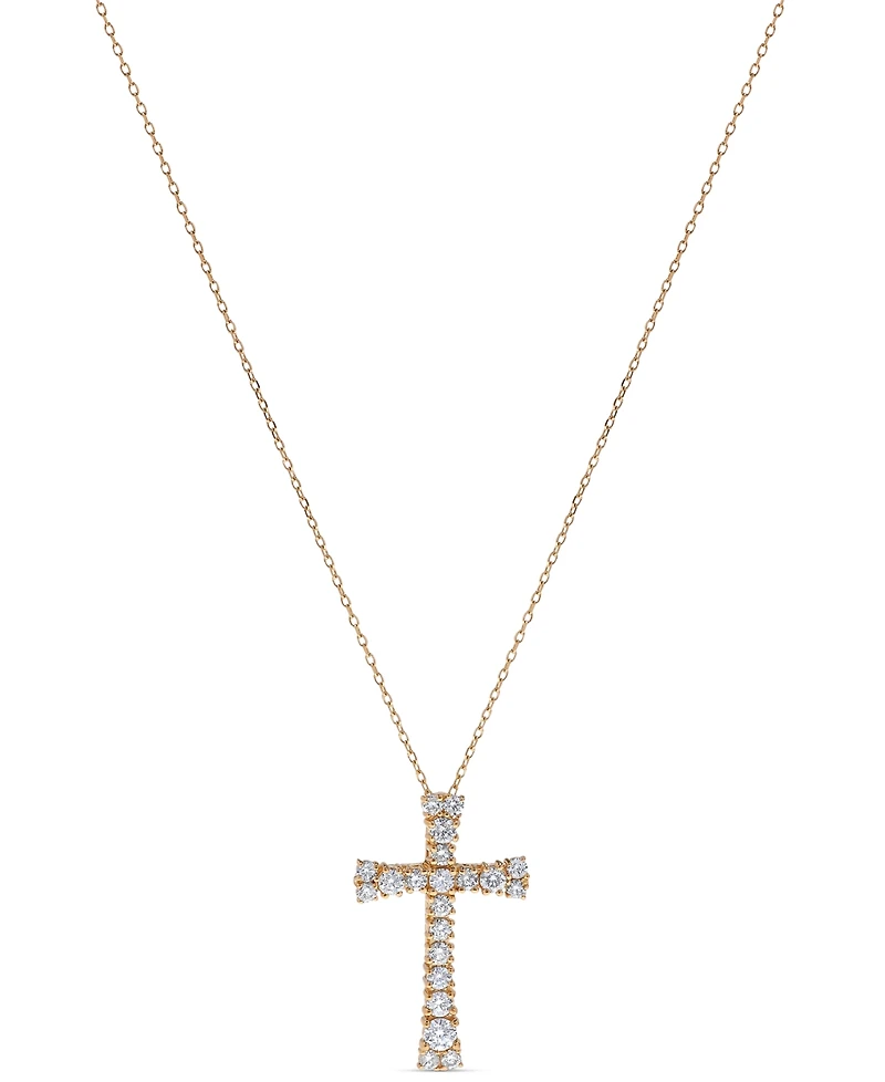 Diamond Cross Pendant Necklace (1 ct. t.w.) in 14k Gold, 16" + 2" extender