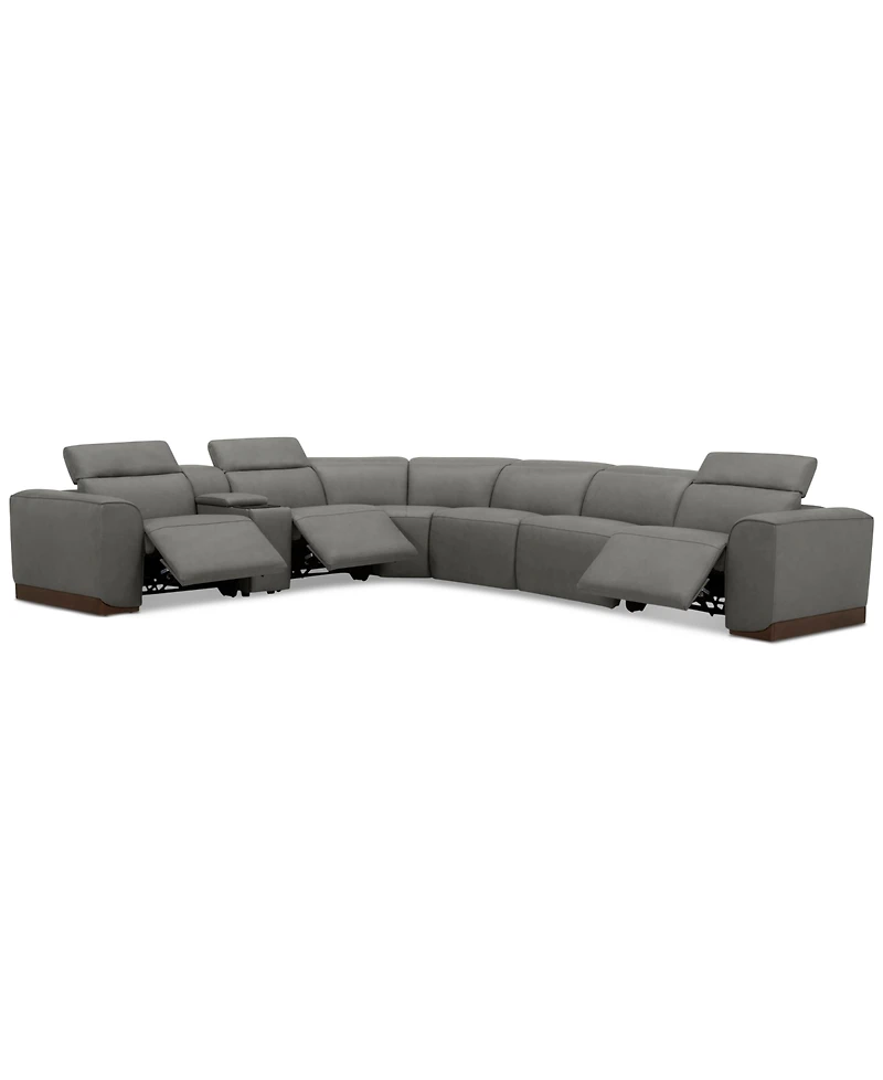 Lovro -Pc. Leather Sectional with Power Motion Chairs & 1 Console
