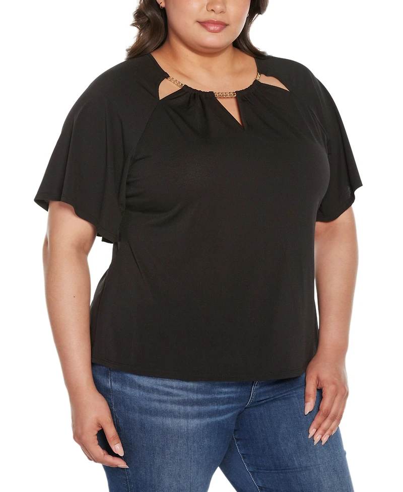 Belldini Black Label Plus Size Cutout Detail Knit Top
