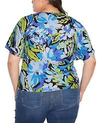 Belldini Black Label Plus Abstract Floral Cutout Detail Top