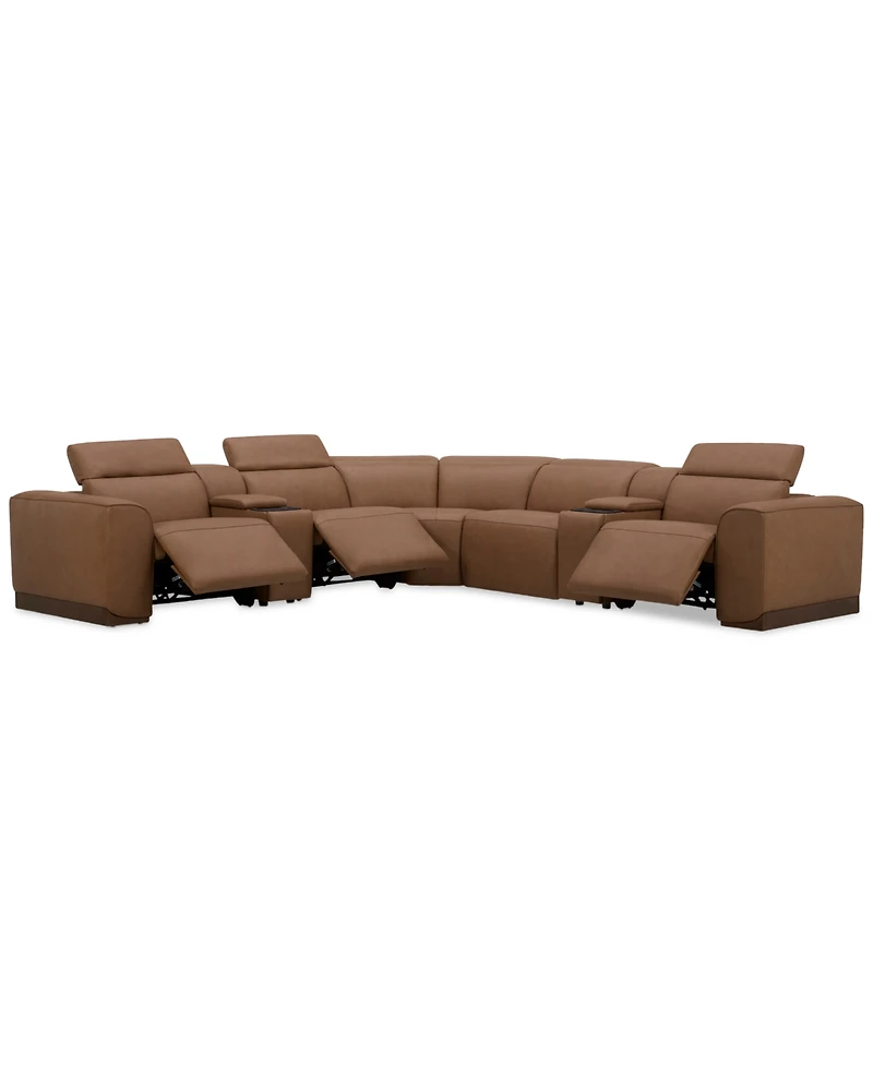 Lovro 7-Pc. Leather Sectional with 3 Power Motion Chairs & 2 Consoles, Created for Macy's