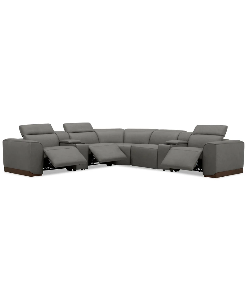 Lovro 7-Pc. Leather Sectional with 3 Power Motion Chairs & 2 Consoles, Created for Macy's