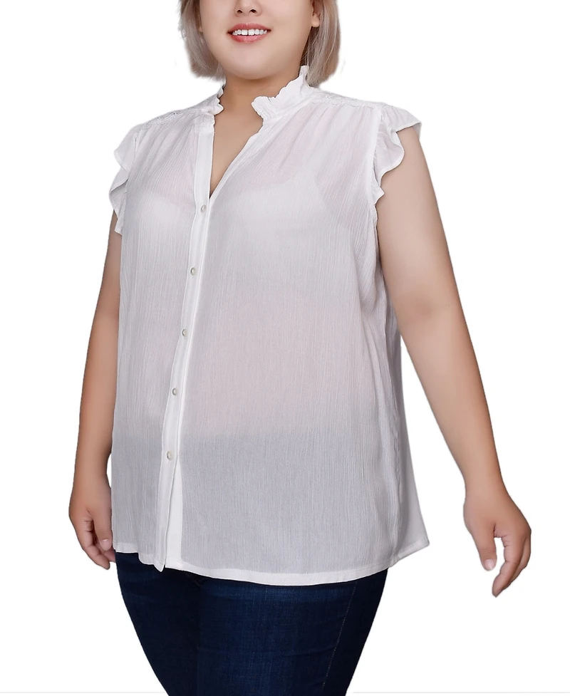 Ny Collection Plus Short Flutter Sleeve Crepon Blouse