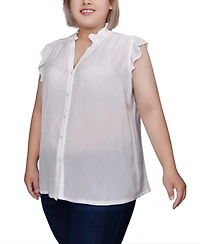 Ny Collection Plus Short Flutter Sleeve Crepon Blouse
