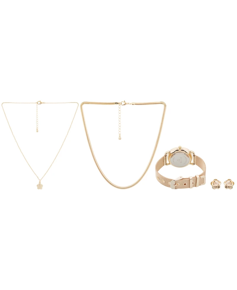 Jessica Carlyle Women's Analog, Three-Hand Quartz Shiny Gold-Tone Metal Bracelet Watch 34mm Gift Set