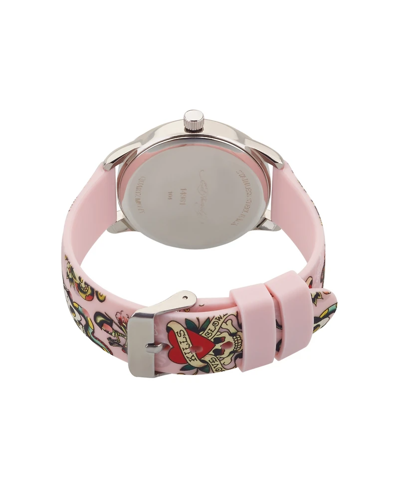 Ed Hardy Women's Quartz Matte Pink Silicone Strap Analog Watch 38mm