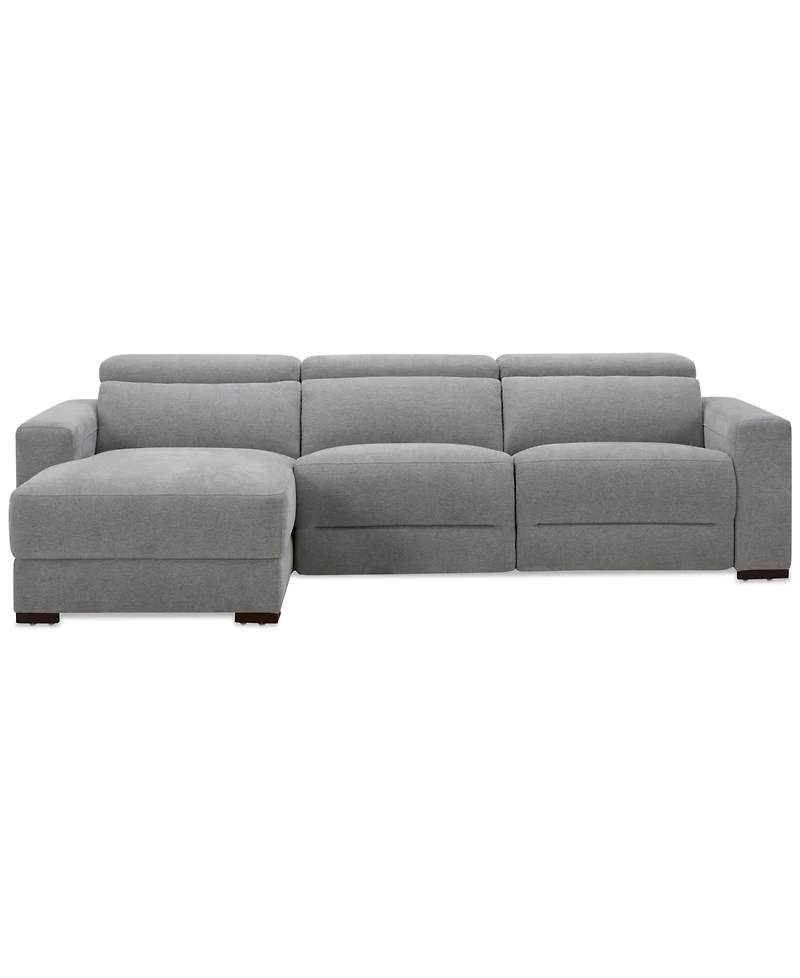 Nevio 3-Pc. Fabric Power Headrest Sectional and Chaise with 2 Motion Chairs
