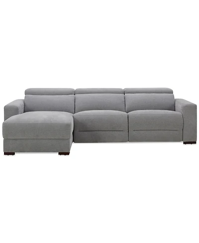 Nevio 3-Pc. Fabric Power Headrest Sectional and Chaise with 2 Motion Chairs