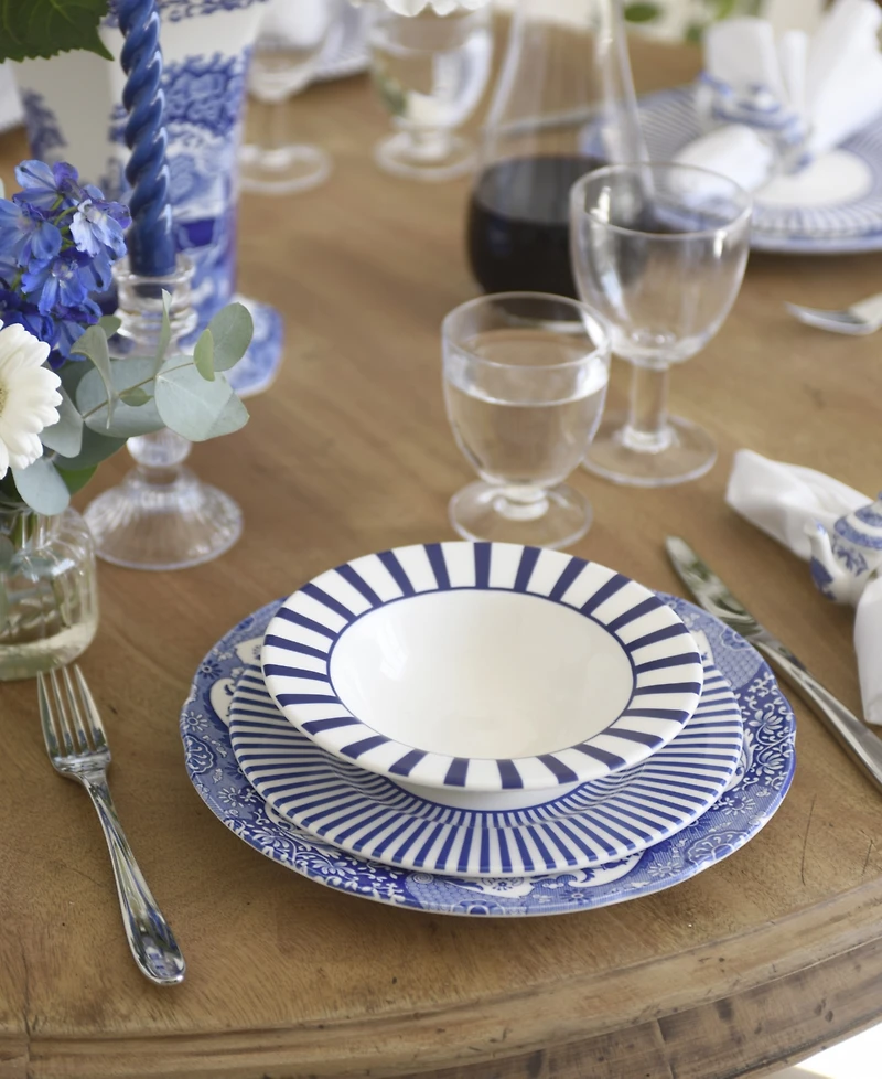 Spode Blue Italian Steccato Cereal Bowls, Set of 4