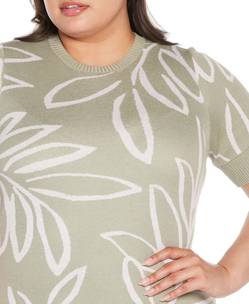 Belldini Plus Jacquard Short Sleeve Sweater