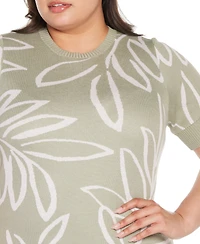 Belldini Plus Jacquard Short Sleeve Sweater