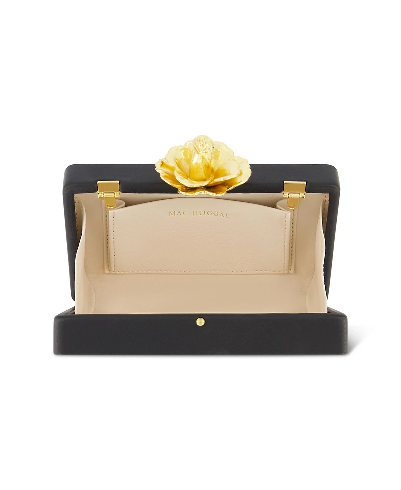 Nappa Leather Gold Rose Detail Box Clutch Bag