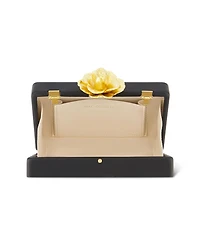 Nappa Leather Gold Rose Detail Box Clutch Bag