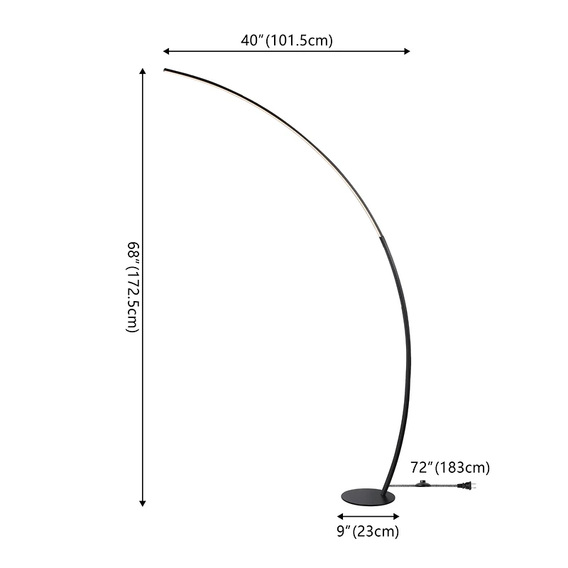 Jonathan Y Enzo 68" Contemporary Minimalist Metal Arc Dimmable Integrated Led Floor Lamp, Black