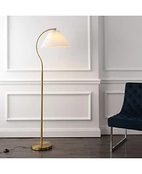 Jonathan Y Devon 60.5" Modern Glam Metal Arc Led Floor Lamp with Pleated Shade, Brass Gold/White