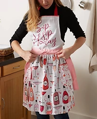 Design Imports Women's Spring Summer Apron Collection Adjustable, Two Large Pockets Extra Long Ties, One Size Fits Most, Sip Sip Hooray