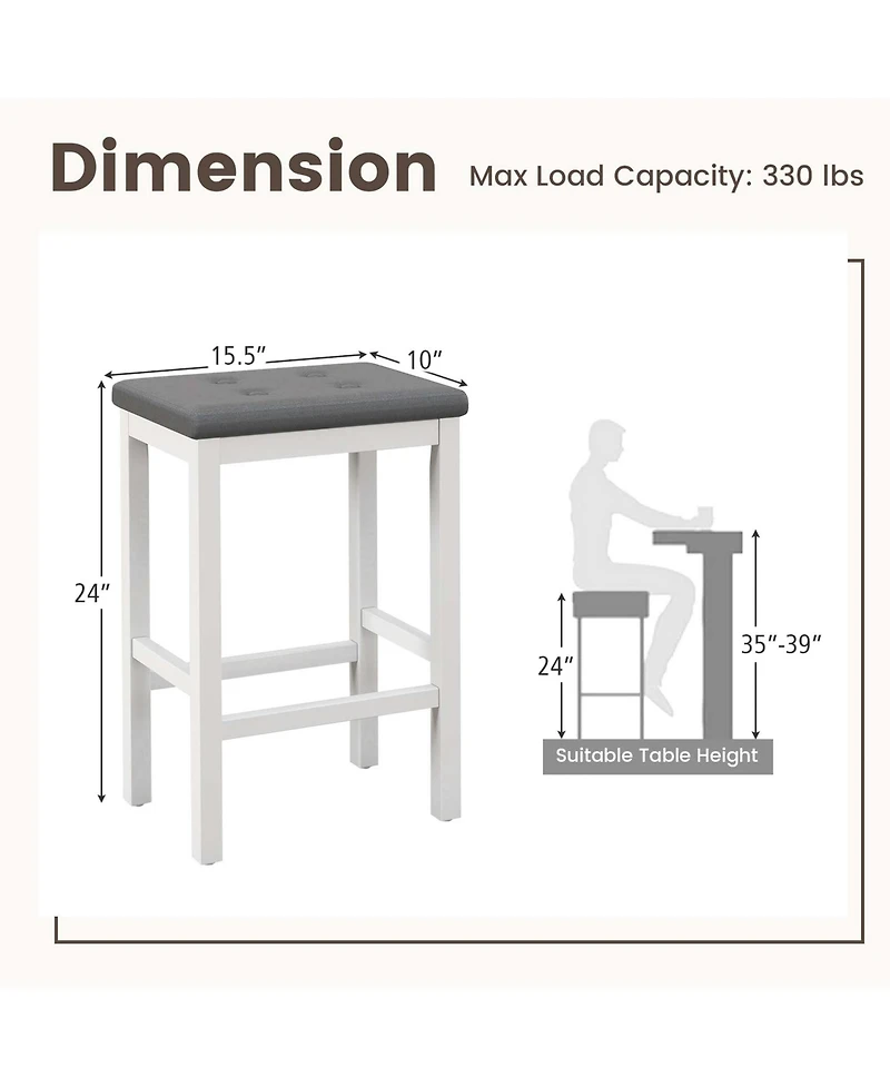 Set of 2 Rubber Wood Bar Stools 24" Counter Height Stool with Padded Seat
