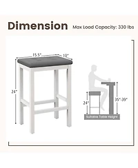 Set of 2 Rubber Wood Bar Stools 24" Counter Height Stool with Padded Seat