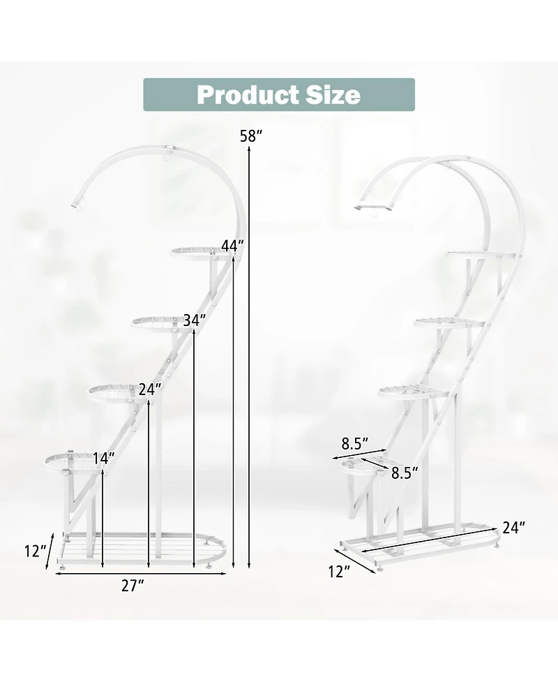 Costway 5 Tier Metal Plant Stand Heart-shaped Shelf with Hanging Hook for Multiple Plants