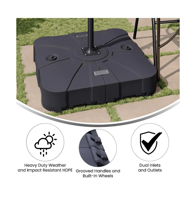 Harlan Weather And Impact Resistant Heavy Duty Universal Offset Umbrella Base With Built-In Wheels And Grooved Handles In Black