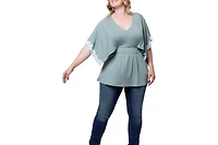 Kiyonna Plus Sarah Lace Trim Peplum Top