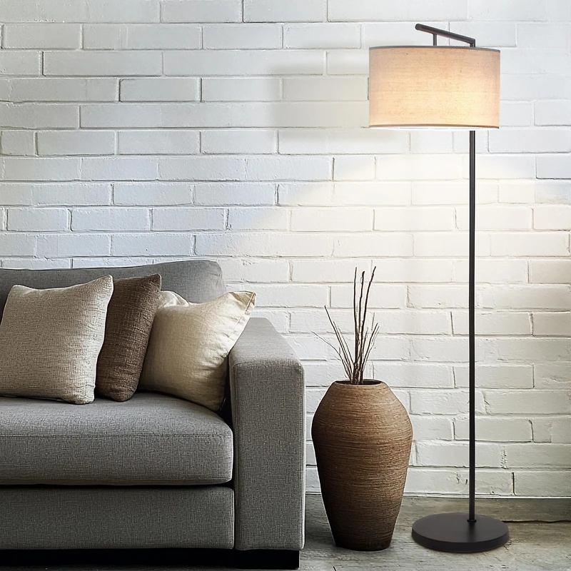 Brightech Montage Modern 60" Led Arc Floor Lamp with Fabric Drum Shade, Smart Plug Compatible, Bulb Included
