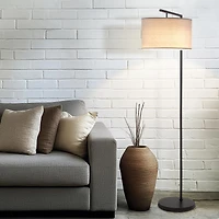 Brightech Montage Modern 60" Led Arc Floor Lamp with Fabric Drum Shade, Smart Plug Compatible, Bulb Included
