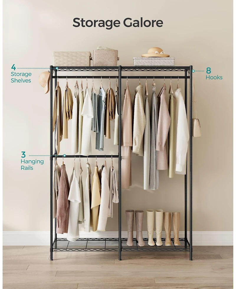 Slickblue Metal Clothing Racks, Heavy-Duty Garment Rack with Adjustable Wire Shelves, Hanging Rods, Hooks