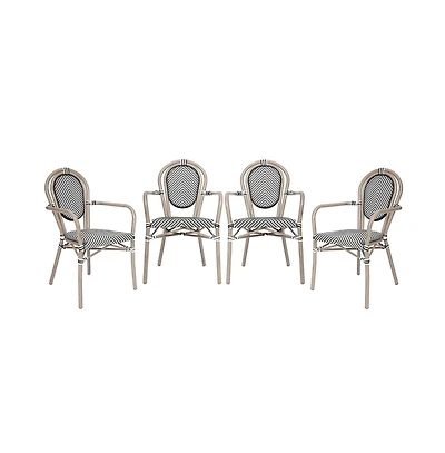 Merrick Lane Mael Set Of Four Stacking Thonet Bistro Style Chair With Arms, Textilene Seat
