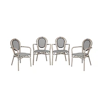 Merrick Lane Mael Set Of Four Stacking Thonet Bistro Style Chair With Arms, Textilene Seat