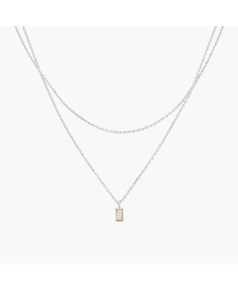 Sterling Silver Elayna Two Pre-Layered Opal Set Necklace – Delicate Statement, Sun-Kissed Style