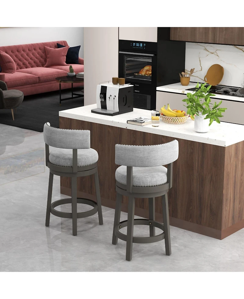 27 Inch Swivel Bar Stool with Upholstered Back Seat and Footrest