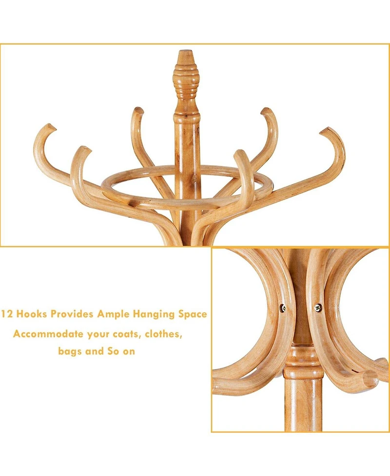 Wood Standing Hat Coat Rack with Umbrella Stand